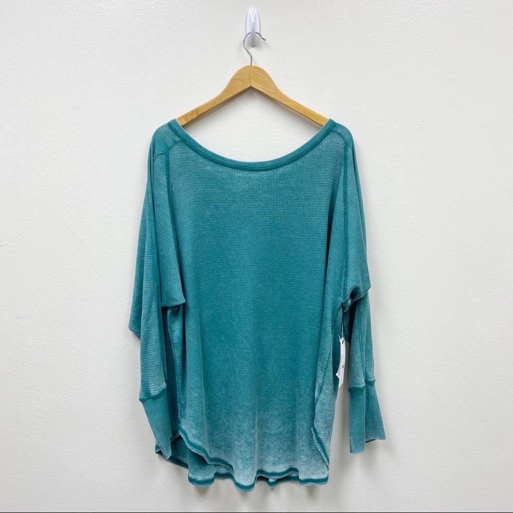 Treasure & Bond Women's Plus Waffle Knit Thermal Long Sleeve Top 2X Turquoise
